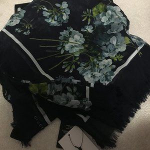 Gucci Blue Blooms Cashmere/silk-blend scarf-BNWT!!